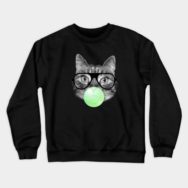 Cute fluffy kitten and green bubble gum Crewneck Sweatshirt by Purrfect